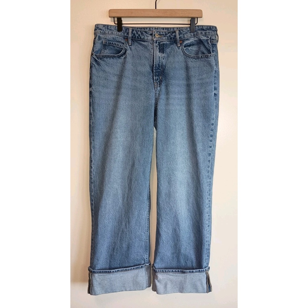 Old Navy Womens 16 Extra High Rise Wide Leg Cuffed Jeans Medium Wash Denim